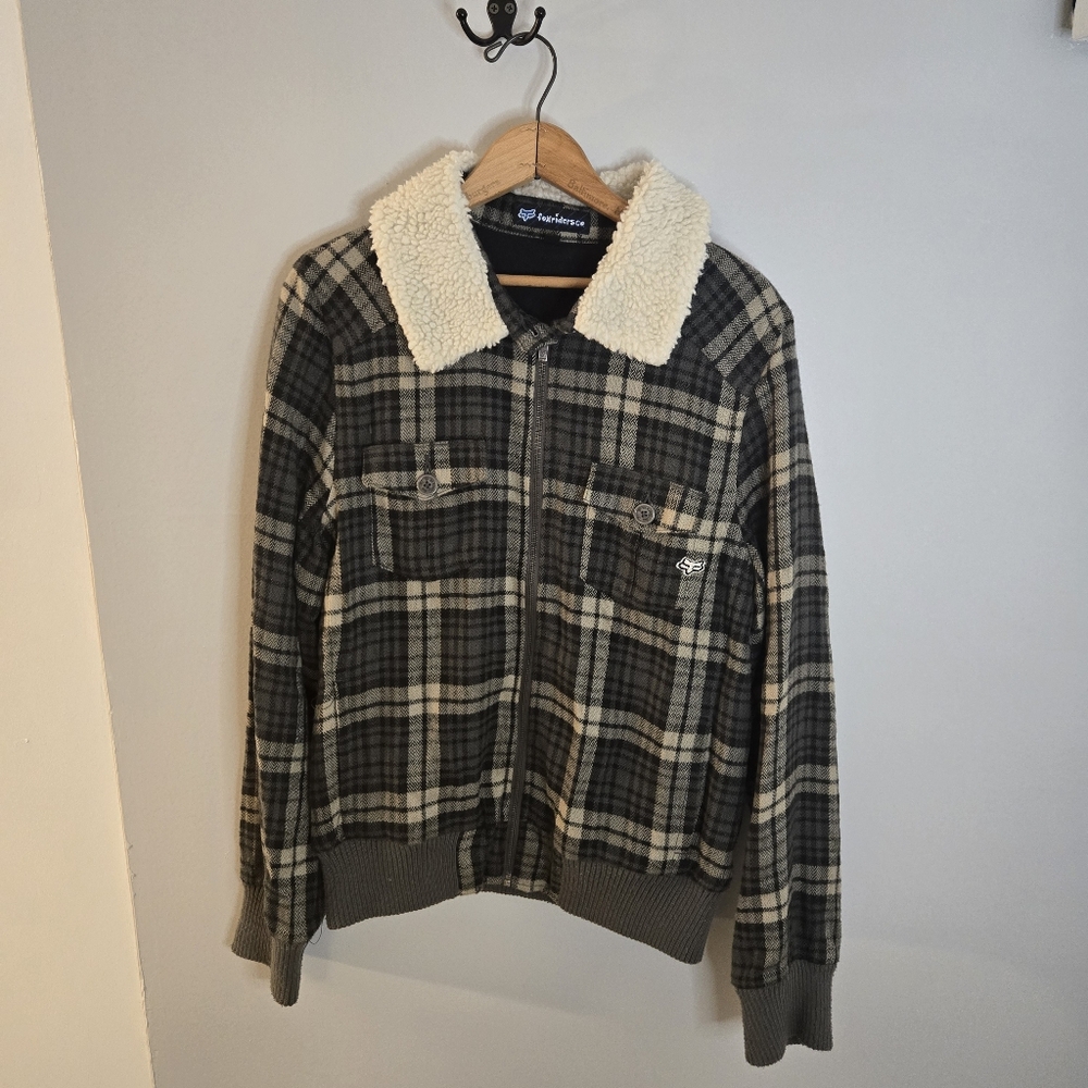 Vintage Fox Riders Co Flannel Jacket XL Plaid Zip Moto Y2K Fox Racing Sherpa Col